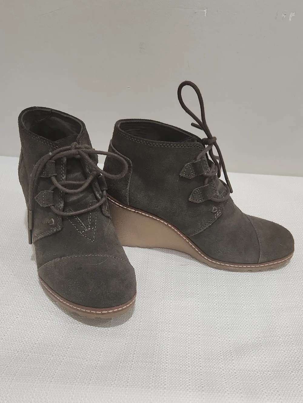 Toms Brown Suede Lace-Up Wedge Ankle Boots